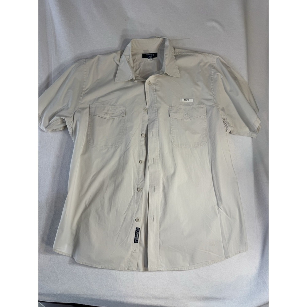 OshKosh B'gosh Mens XL Beige Short Sleeve Button Up Shirt Utility Pockets